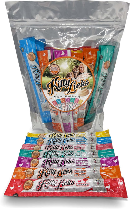 Rena'S Recipe Kitty Licks Lickable Cat Treats Variety Pack, 28 Tubes | Creamy Purée Cat Treats in 7 Delicious Flavors, Including Tuna and Chicken.1