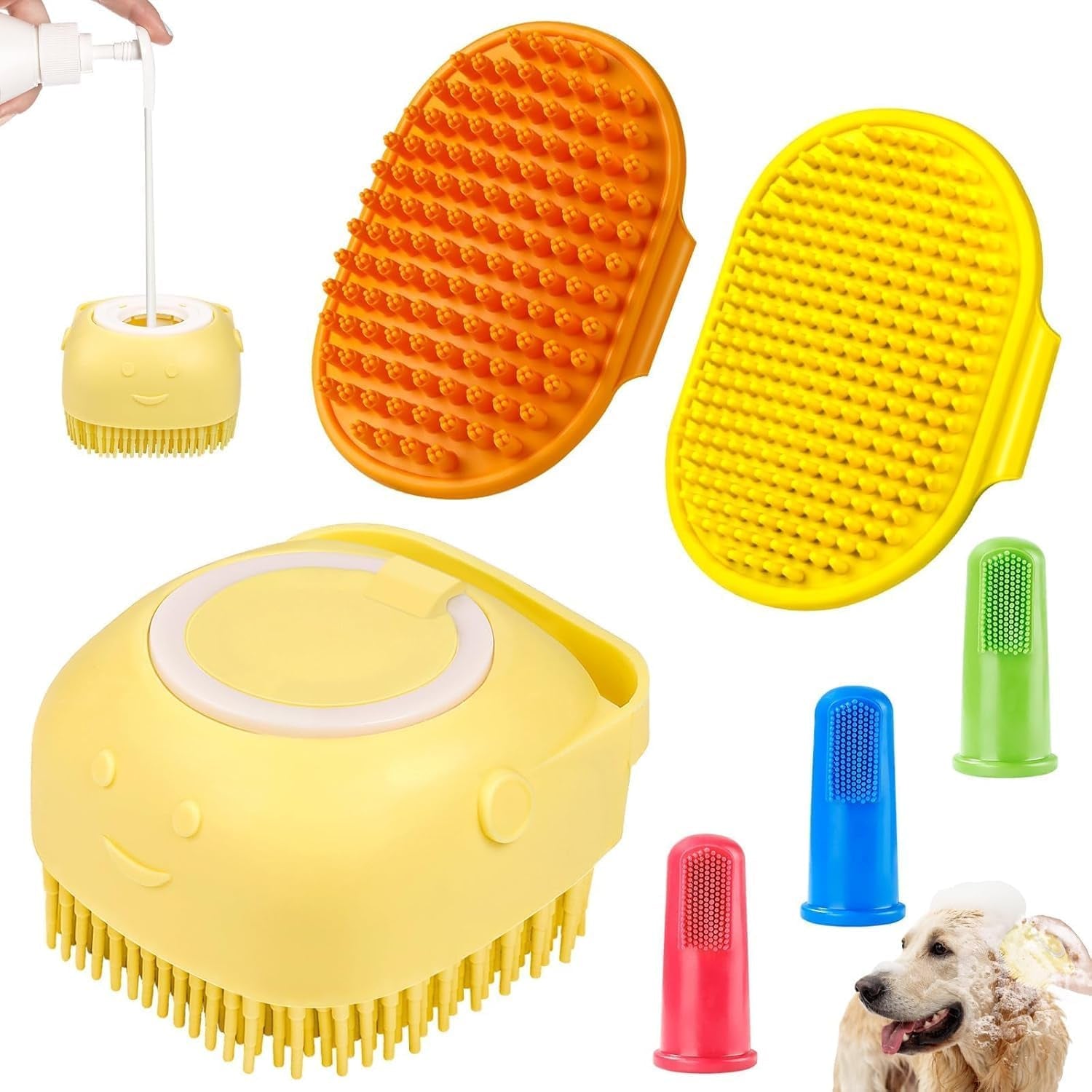 comotech-6pcs-dog-bath-brush-dog-toothbrush-adjustable-handle-shampoo-brush-scrubber-for-short-long-haired-dogs-cats-effectively-solve-odor-stain-removal-problems-blue-blue-blue