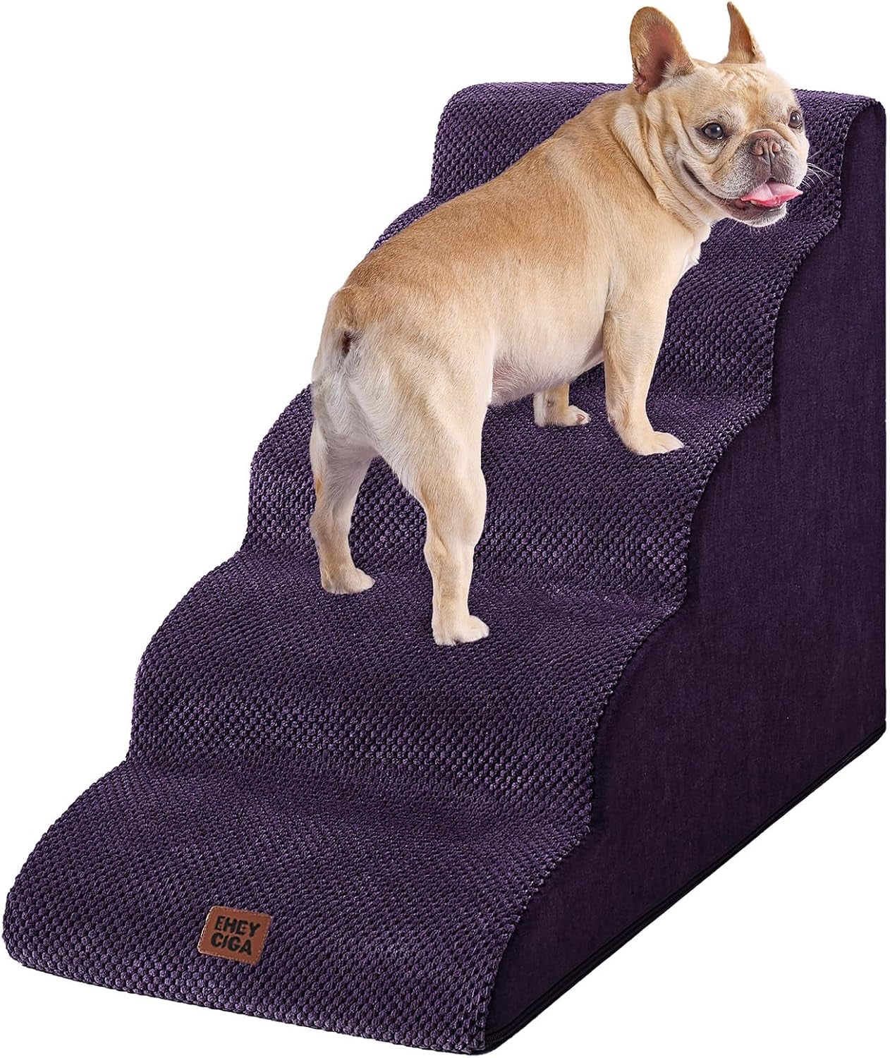 eheyciga-curved-dog-stairs-ramp-for-5-step-high-beds-22-6-h-dog-steps-33d-density-of-pure-foam-for-small-dogs-and-cats-pet-stairs-for-high-bed-climbing-non-slip-balanced-pet-step-indoor-grey