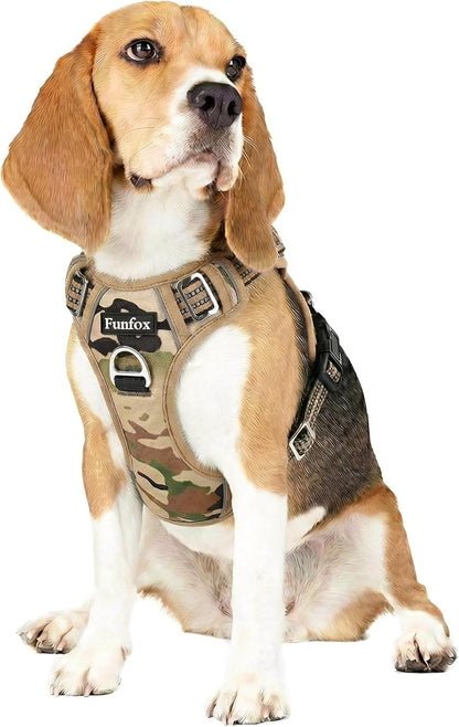 Funfox Dog Harness Medium Sized Dog, Vertical Handle Easy Control, No Pull Pet Vest Adjustable with 2 Leash Clips, Soft Material, Reflective Safe Night Walking for Small Medium Large Breed, Black, M19