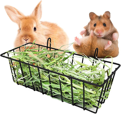 Hay Feeder for Rabbit, Guinea Pig, Bunny, Chinchilla, Heavy-Duty Metal Frame Hay Feeder, Small Animal Basket with Hook Metal Grass Holder Black1