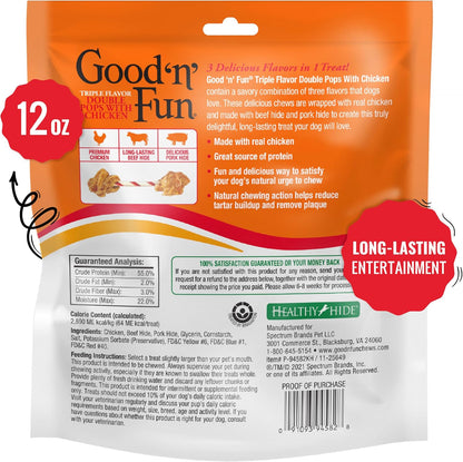 GOOD 'N' FUN Triple Flavor Double Pops Treats for Dogs, Long-Lasting Chews Made with Real Chicken, Beef Hide and Pork Hide, 12 Oz6