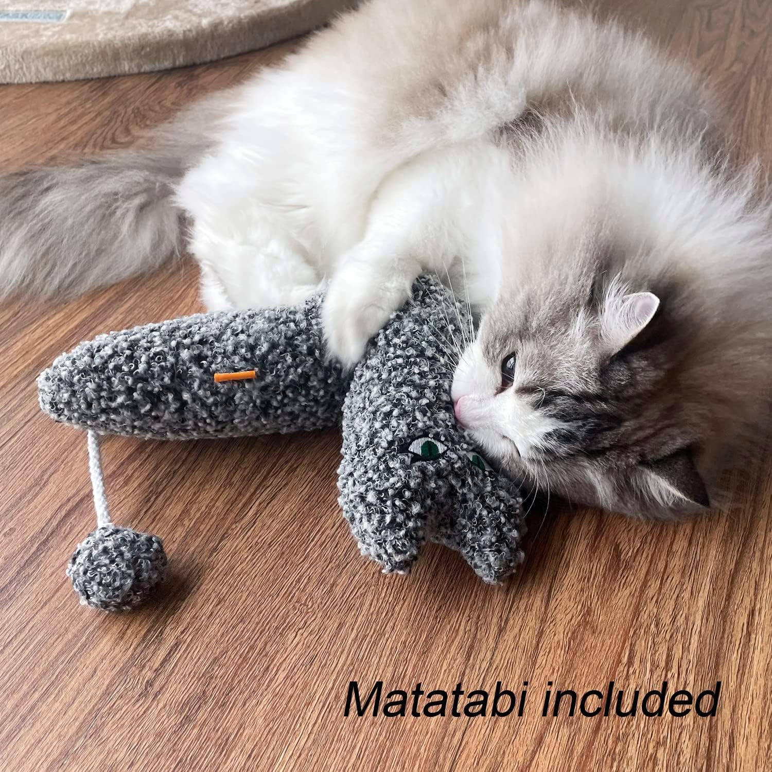 ttcat-14-6-inch-large-curly-plush-pillow-cat-kicker-toy-with-catnip-silvervine-powder-soft-stuffed-cat-chew-toy-with-tail-interactive-toy-for-indoor-cats-and-kittensgrey