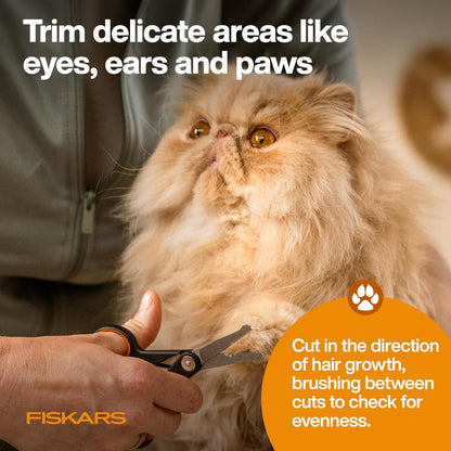 Fiskars Pet Grooming Detailing Scissors for Dogs & Cats, 5.5", Orange/Black | Detailing Scissors with Rounded Tips & Softgrip Handle, Cat and Dog Supplies5