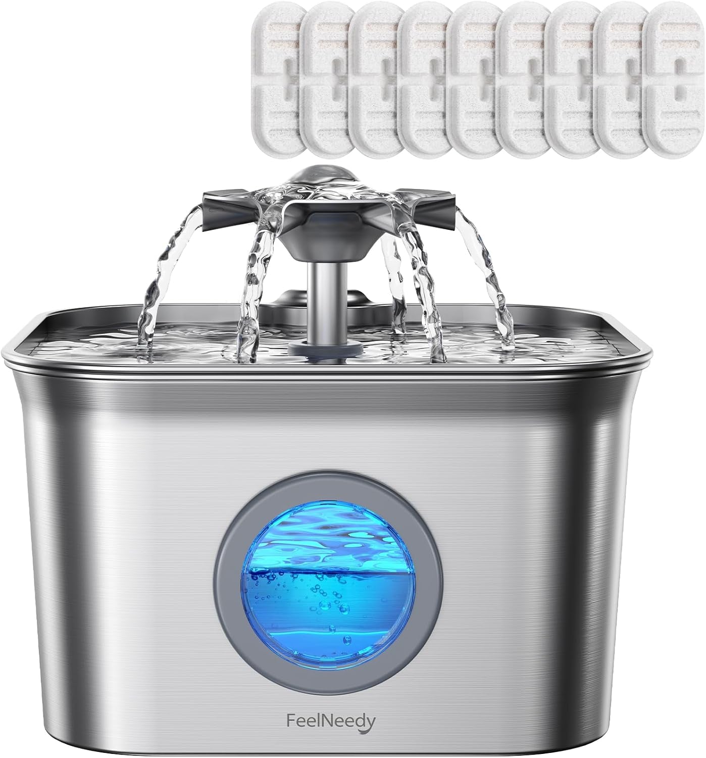 stainless-steel-cat-water-fountain-2-8l-with-20db-ultra-quiet-pump-ideal-for-timid-pets-led-water-level-window-dishwasher-safe-24-7-circulation-includes-3-replacement-filters