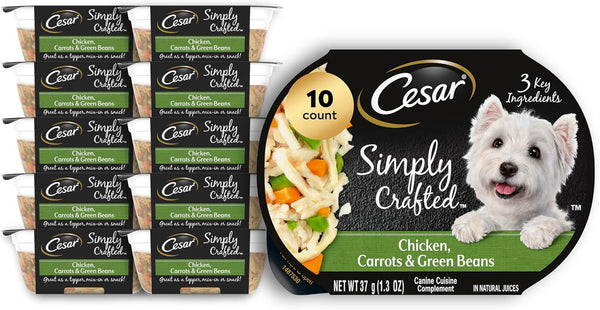 Cesar Simply Crafted Wet Dog Food Toppers, Chicken, 1.3 Oz, 10 Count | Real Chicken #1 Ingredient, No By-Products or Artificial Flavors, Slow-Cooked, Easy to Digest, Single-Serve Tubs17