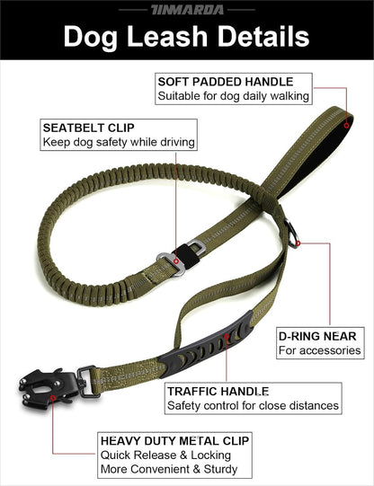 TINMARDA Heavy Duty Dog Leash with 2 Padded Handles & Advanced Easy Metal Clip, 4-6FT Shock Absorbing No Pull Dog Leashes for Medium Large Dogs That Pull (Army Green)7