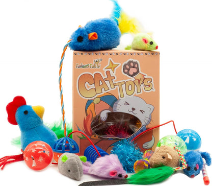 Fashion'S Talk Cat Toys, Kitty Variety Pack for Kitten Cats, 20 Count Plush, Teaser & Ball Catnip Mice Cat Spring1