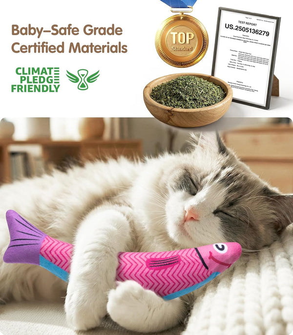 Petbusy Cat Toys With[5000Mg A+Natural Catnip &Silvervine] [Baby Grade] Interactive Soft Chew Kicker Cat Toys for Indoor Cats & Kittens, [Crinkle &Bell] Fish Sound Toy, Drives Bored Cat Crazy with Fun9
