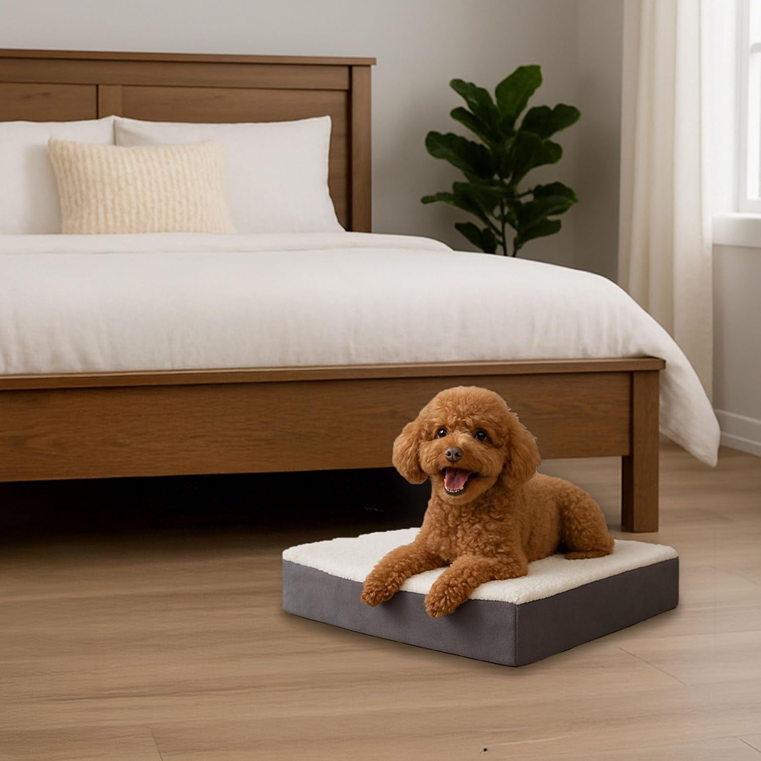orthopedic-dog-bed-2-layer-memory-foam-crate-mat-with-machine-washable-sherpa-cover-20x15-pet-bed-for-small-dogs-up-to-20lbs-by-petmaker-gray