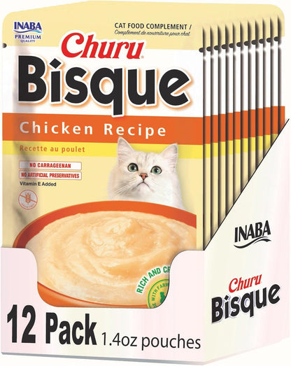 INABA Churu Bisque for Cats, Creamy Lickable Purée Side Dish with Vitamin E, 1.4 Ounces per Pouch, 12 Pouches, Tuna & Chicken Variety17