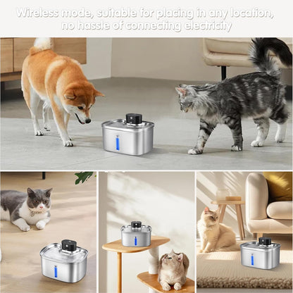 5L/169Oz Automatic Stainless Steel Pet Water Fountain for Cats & Dogs, Cordless Cat Dog Drinking Fountain with 5000Mah Rechargeable Battery, Ultra-Quiet Pump & 3 Smart Modes5