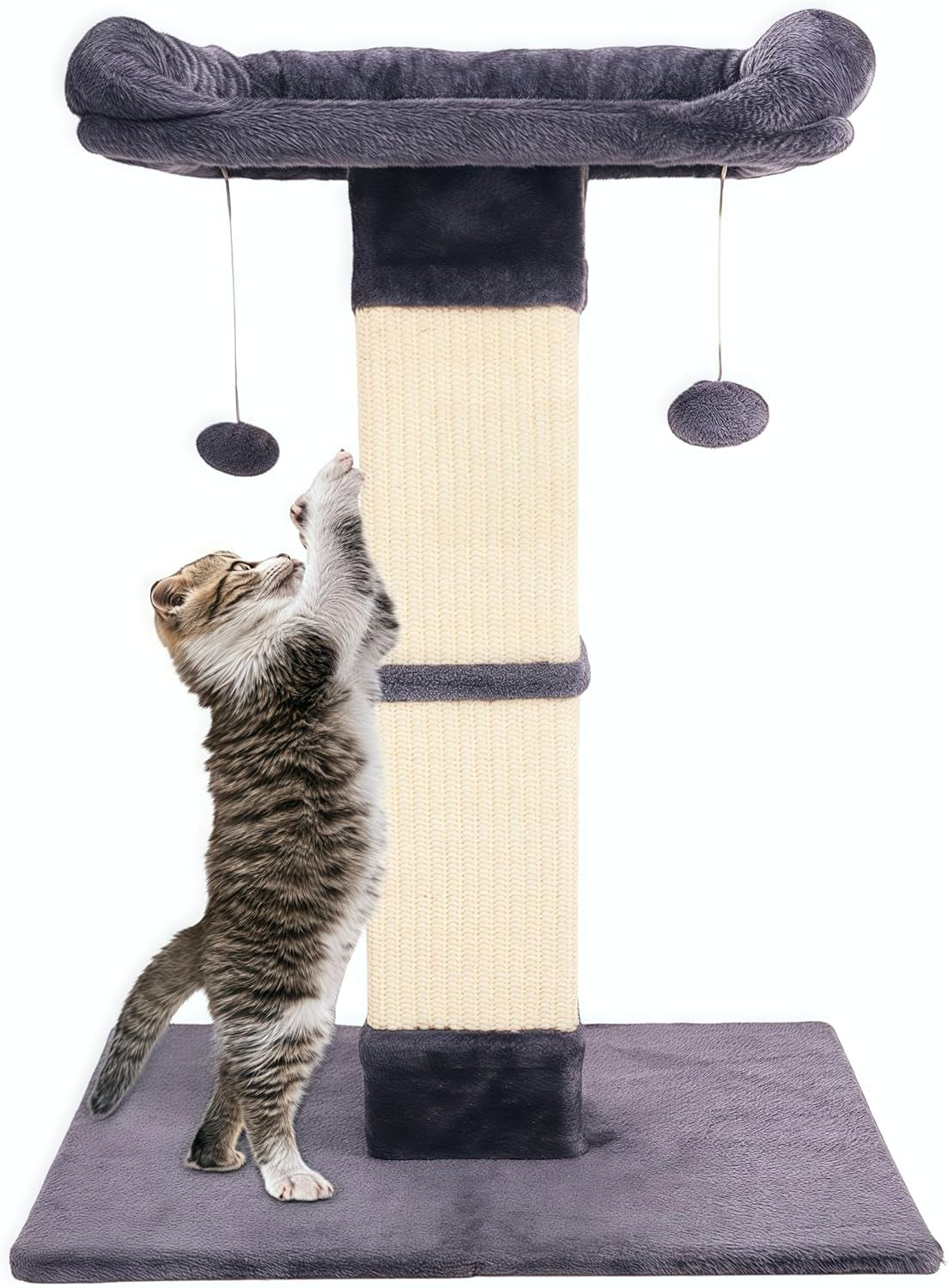 34-cat-scratching-post-for-indoor-cats-sisal-cat-scratcher-with-large-plush-perch-vertical-posts-with-elevated-bed-and-with-two-dangling-balls-removable-washable-cover-dark-grey