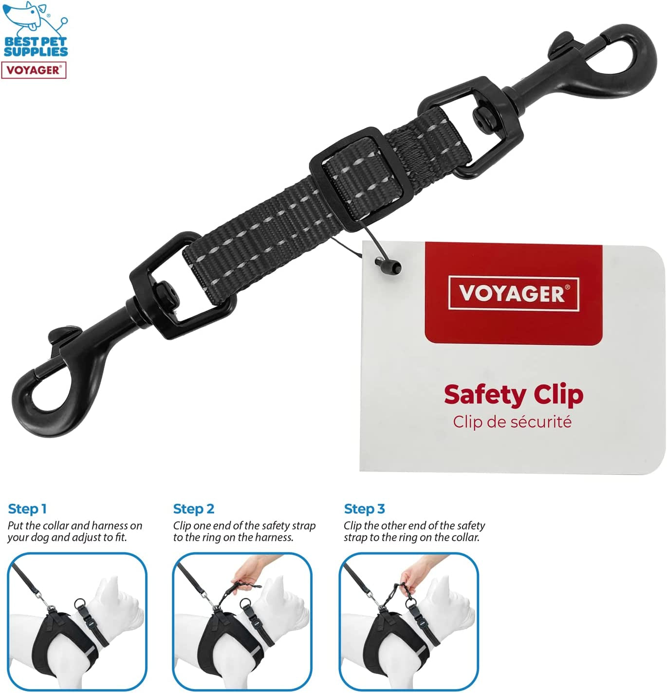 best-pet-supplies-voyager-dog-collar-safety-clip-with-dual-clasps-collars-and-no-pull-harness-connectors-training-for-walking-running-and-hiking-safety-clip-black