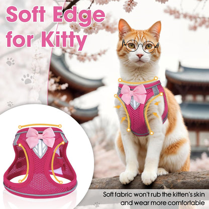 Cat Vest Harness and Leash Set, Escape Proof Kitten Harness Pink XS | Safe Reflective Strips, Adjustable Easy Wear Kitty Harness, Sturdy Clip Buckle, Breathable Mesh , for Kitty Puppy Bunny Walks3