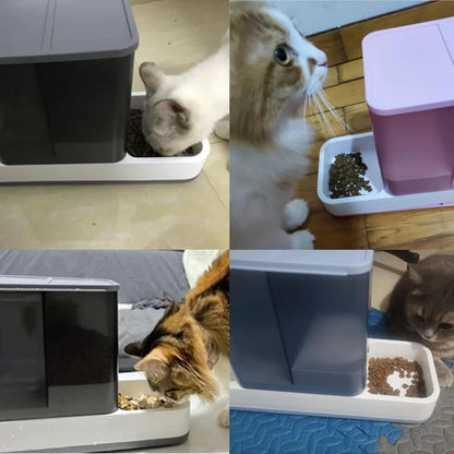 Tfwadmx Automatic Cat Food and Water Dispenser Gravity Dog Feeder Auto Cat Feeder 2 in 1 Pet Food Dispenser for Cats Small Dogs(Pink)5