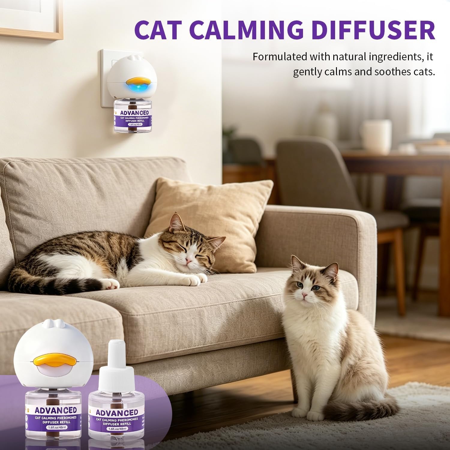 cat-calming-diffuser-kit-with-2-diffusers-4-refills-48ml-each-cat-pheromones-calming-diffuser-for-cat-anxiety-relief-stress-reduction-behavior-support-30-day-refills-suitable-for-all-cats