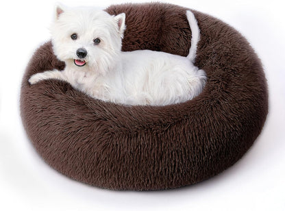 Calming round Dog Bed & Cat Bed for Indoor Cats, Medium Size Washable Anti-Slip Anti-Anxiety Donut Dog Beds for Small Dogs & Cats, Fluffy Plush Soft Dog Bed(20 Inch, Light Grey)15