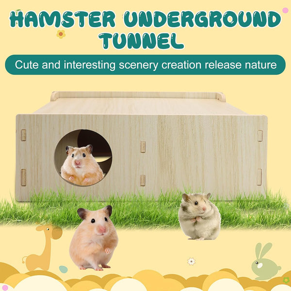 Hamster and Mouse Wooden Tunnel Cage Secret Peep Shed Waterproof | Chamber Hideout & Tunnel Exploring Toys Easy to Install3