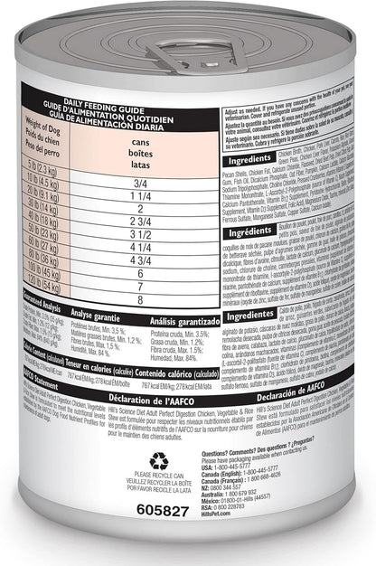 Hill'S Science Diet Adult 1-6 Perfect Digestion Wet Dog Food | #1 Veterinarian Recommended, Chicken, Vegetable, & Rice, 12.8 Oz. Cans, 12-Pack2