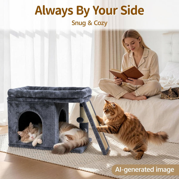Cat Tree Tower Bed with Scratching Post for Indoor Cats, Dark Gray | Modern Heavy Duty Sturdy Small Condo Equipped with Platform Perch & Hideout, Ideal Rest Climb Area for Kittens Large Cats7