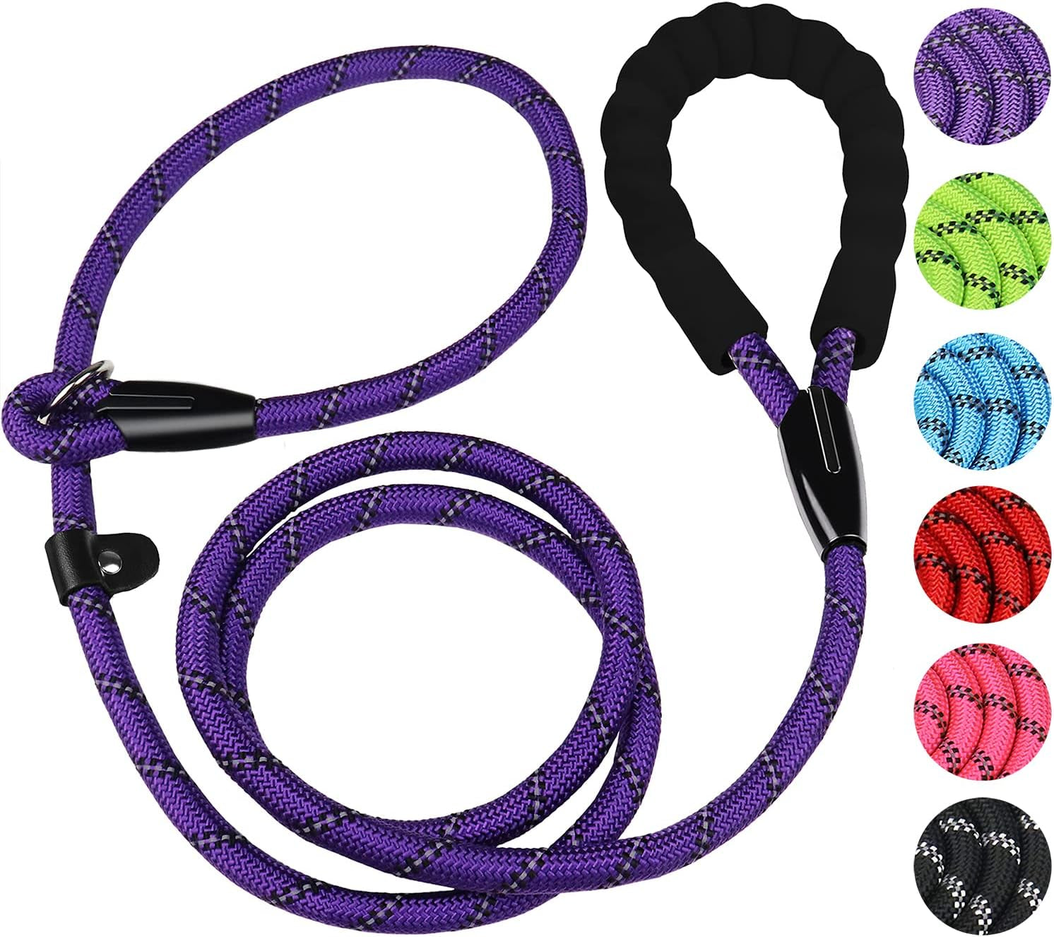 dog-leash-6-ft-heavy-duty-dog-leashes-durable-premium-quality-strong-rope-slip-leash-with-comfortable-padded-handle-and-highly-reflective-threads-for-small-medium-and-large-dogs-black