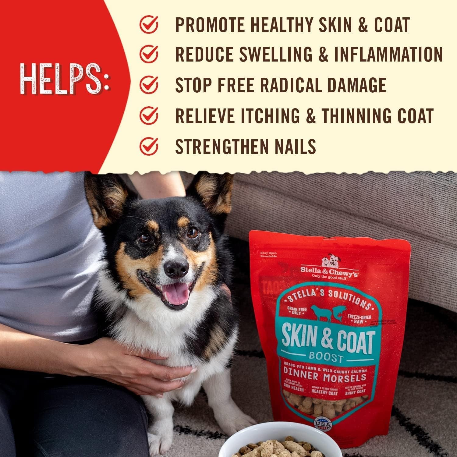stella-chewys-stella-s-solutions-skin-coat-boost-grass-fed-lamb-wild-caught-salmon-dinner-morsels-freeze-dried-raw-protein-rich-grain-free-dog-food-4-25-oz-bag