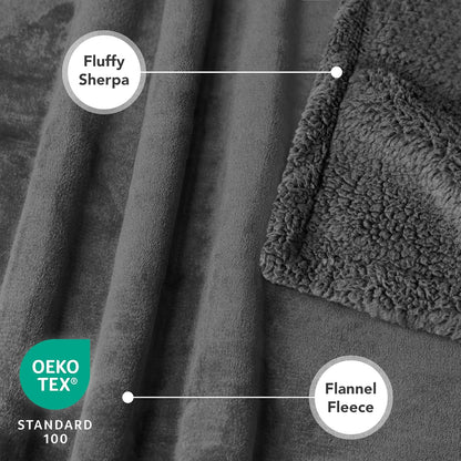 Petami Waterproof Dog Blanket for Couch, Extra Large 80X60, Pee Proof Sherpa Fleece Reversible Pet Throw, Furniture Protector for Bed Sofa Crate Kennel, Soft Washable Cover for Dog Cat, Grey Sherpa3