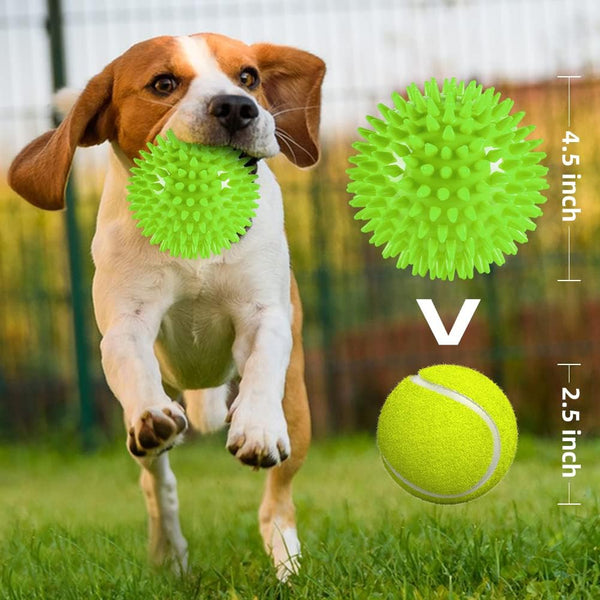 4.5” Heavy Duty Squeaky Dog Balls Toys for Medium Large Dogs 4 Pack Indestructible Dog Toys for Aggressive Chewers Spike Dog Balls for Clean Teeth and Training Dog Toys for Boredom and Stimulating2