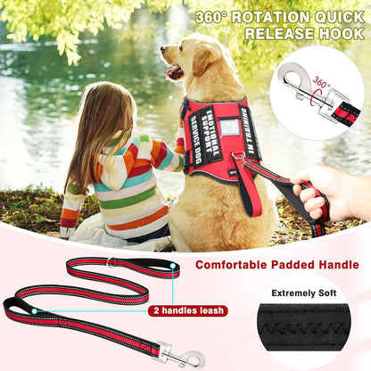 Service Dog Vest Harness and Leash Set+10 Patches,No Pull&Adjustable Reflective Dog Harness with Soft Padded Handle for Training/Everyday,Fit Small/Medium/Large/Extra-Large Dogs(Red XL) | No Pull&Adjustable Reflective Service Dog Harness Large Sized,Dog Leash with 2 Soft Padded Handles,For Training Working3