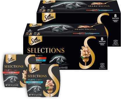 Sheba Selections Wet Cat Food Complement, Chicken & Tuna, 1.3 Oz, 12 Ct | Grain-Free, Real Chicken #1 Ingredient, No Artificial Flavors, Peel & Serve, Food Topper or Treat, 1.3 Oz. Cups, Adult Food12