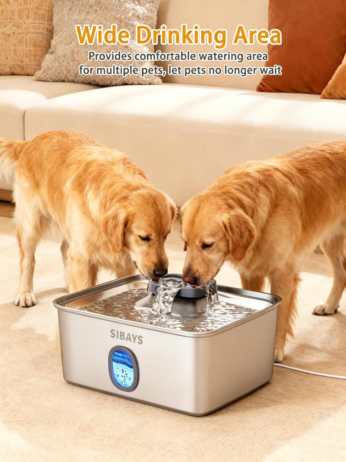 sibays-4gal-15l-large-dog-water-fountain-stainless-steel-pet-fountain-with-water-window-led-light-ultra-quiet-automatic-dog-water-bowl-dispenser-for-large-dogs-multi-pet-easy-to-clean-fs76