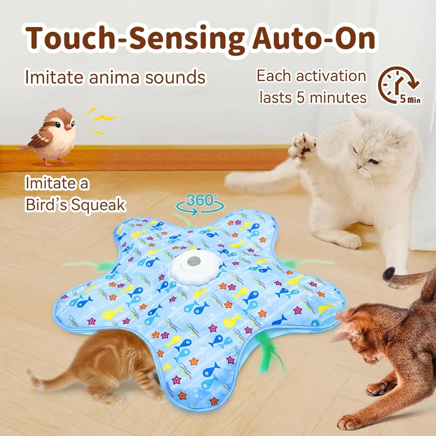 interactive-touch-activated-hide-and-seek-cat-toys-for-indoor-cats-blue-rechargeable-automatic-moving-concealed-wand-feather-real-bird-squeaky