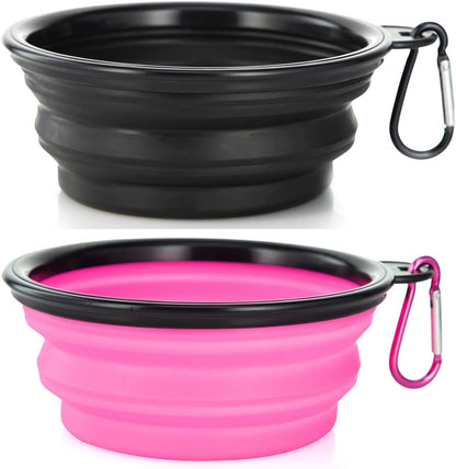Large Dog Bowl Pet Collapsible Bowls, 2 Pack Collapsible Dog Water Bowls for Cats Dogs, Portable Pet Feeding Watering Dish for Walking Parking Traveling with 2 Carabiners (Large, Black+Black)14