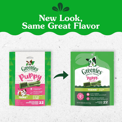 Greenies Puppy Teenie Natural Dental Dog Treats, Original Flavor, 22 Count | Veterinarian-Recommended, Natural Ingredients, Cleans Teeth & Freshens Breath, for Dogs 5-15 Lbs, 6 Oz. Pack2