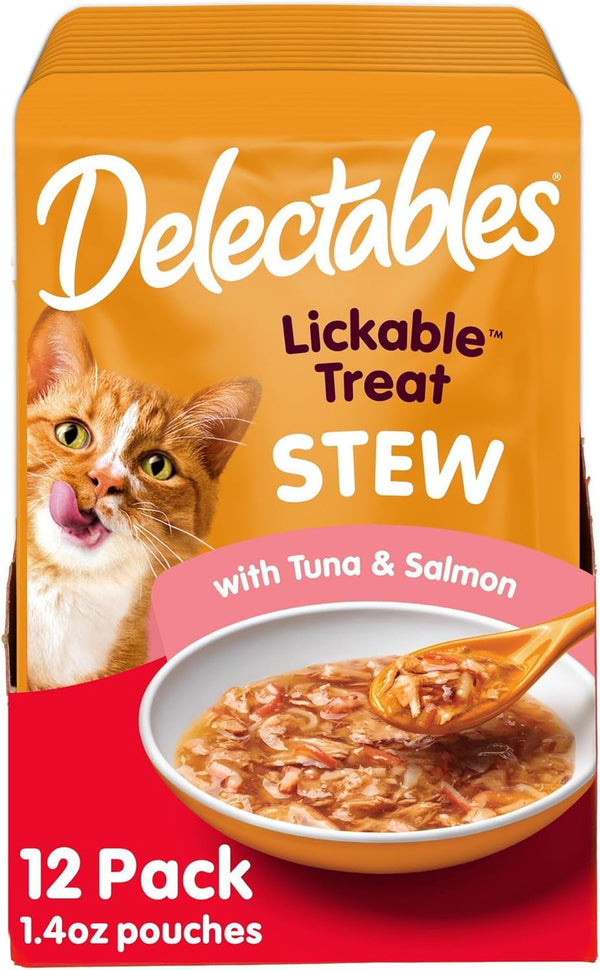 Delectables Lickable Treat Stew Wet Cat Treat Variety Pack, Food Topper, Hydrating, Grain-Free, No Fillers, No By-Products, No Added Preservatives, 1.4Oz Pouch, 12Ct16