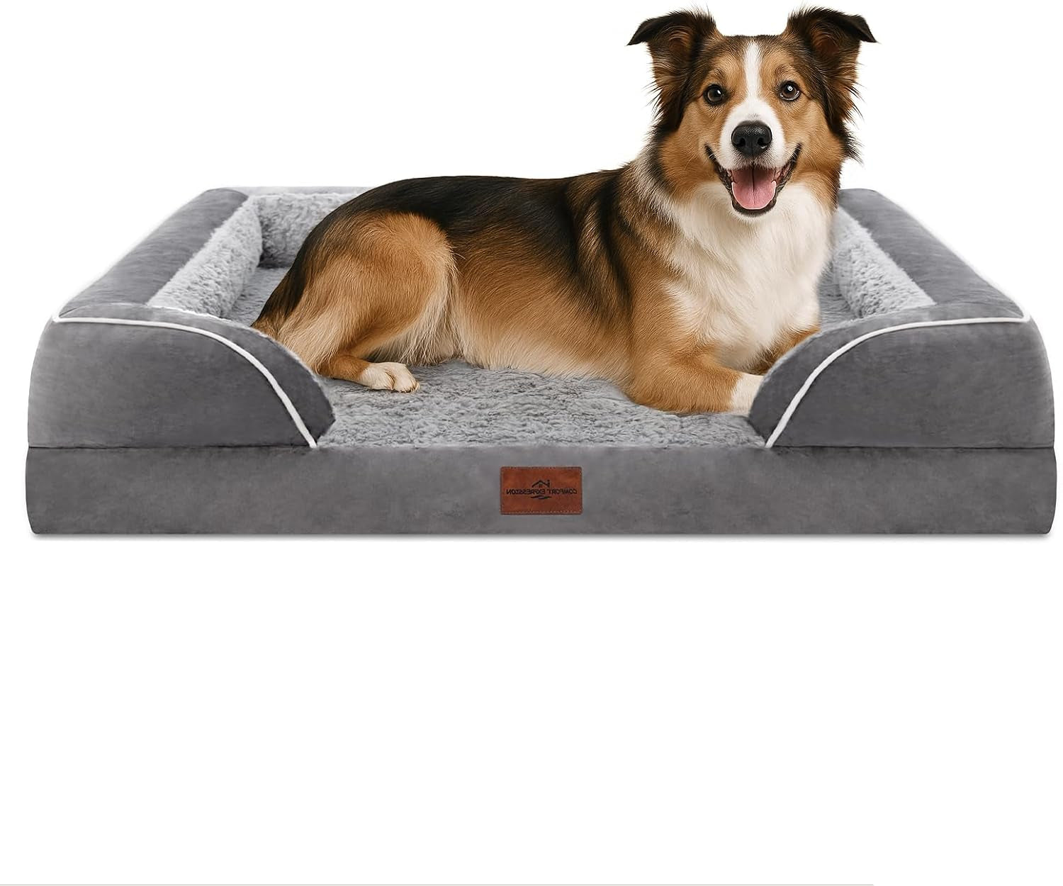 comfort-expression-orthopedic-dog-bed-for-extra-large-dogs-with-bolster-waterproof-dog-couch-bed-with-washable-cover-non-slip-bottom-supportive-egg-crate-foam-xl-pet-bed-42x30-inch