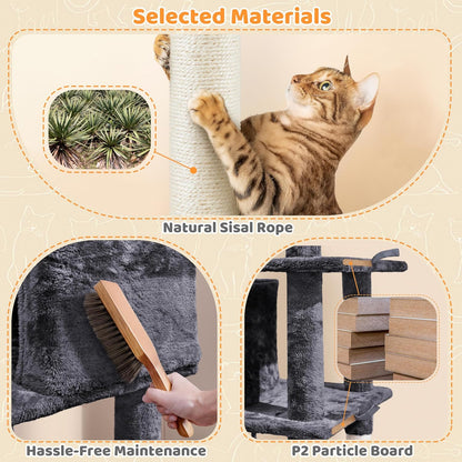 Yaheetech 54In Cat Tree Tower for Large Cats, Multi-Level Condo & Hammock | Sisal Scratching Posts, Roomy Condo Holds up to 22 Lb, a Wide 21-Inch Top Perch Fit Large Cats, Dark Gray6