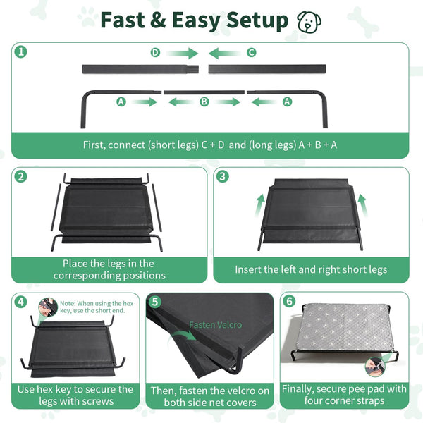 Pjyucien Raised Dog Bed with Pad, 48'' Gray7