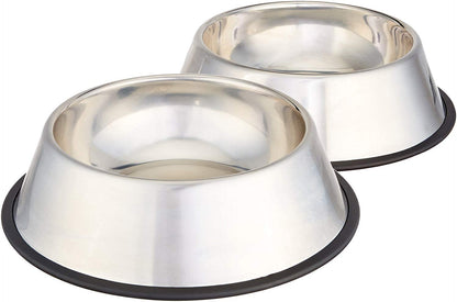 Amazon Basics Stainless Steel Non-Skid Dog Water and Food Bowls, Dishwasher Safe, Rust Resistant, 38Oz Capacity, 10 X 2.8 Inches, 2-Pack1