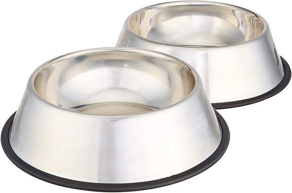 Amazon Basics Stainless Steel Non-Skid Dog Water and Food Bowls, Dishwasher Safe, Rust Resistant, 38Oz Capacity, 10 X 2.8 Inches, 2-Pack1