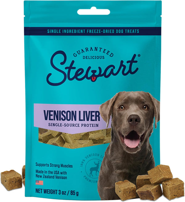 Stewart Freeze Dried Dog Treats, 100% Venison Liver, 3 Oz Pouch | Premium Quality Raw Protein, Single Ingredient, High Protein Training Treats & Food Topper, No Refrigeration, Cat Friendly1