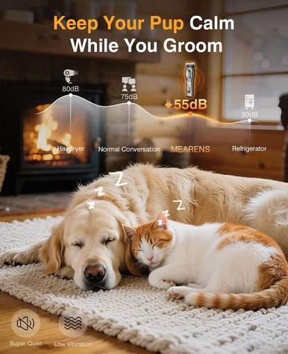 Dog Clippers for Grooming, Dog Grooming Kit for Heavy Thick Hair, Low Noise Cordless Pet Hair Trimmer with Stainless Steel Blade, Professional Rechargeable Hair Trimmer for Dogs and Cats Sliver2