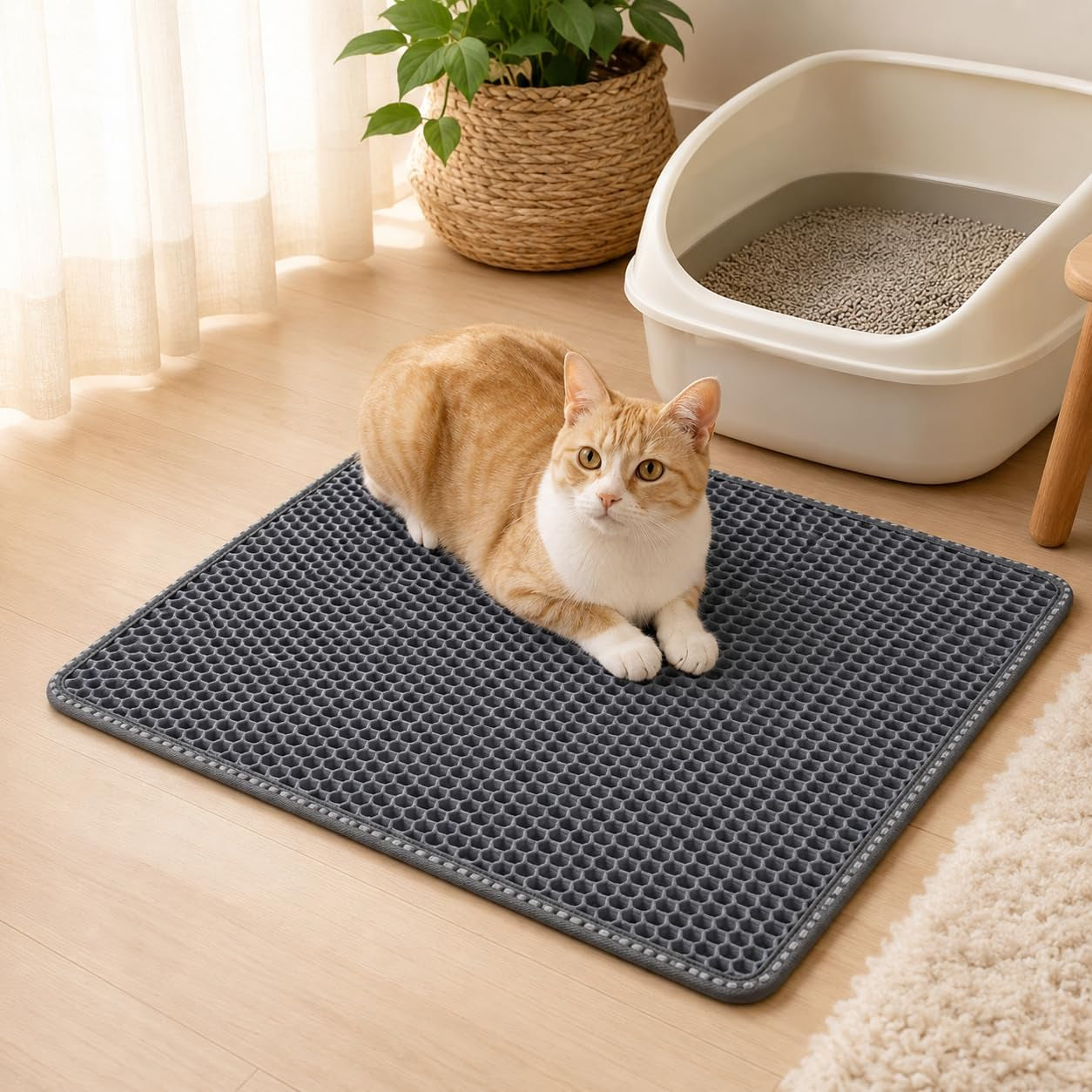 cat-litter-mat-21-x-14-inch-double-layer-eva-honeycomb-kitty-litter-trapping-mat-waterproof-urine-proof-non-slip-litter-box-floor-pad-easy-to-clean-scatter-control-mat-grey
