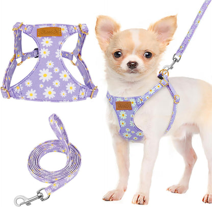 Lukovee No Pull Puppy Harness and Leash Set - Adjustable Lightweight Soft Suede Pet Harness Vest, with Snap Buckle & 51In Leash for Small Medium Dogs (Pink Rose, XXS)11