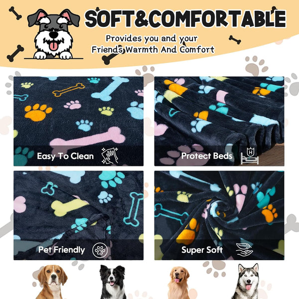 Rezutan Blanket for Large Dogs, Cat Flannel Washable Soft Pet Mat Throw Cover for Kennels-Beds, Sofas, Furniture Protection, Cute Paw Pattern, Black, 50X40 Inch2