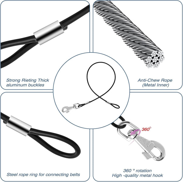 2 Pack Chew Proof Leash Extension Heavy Duty Dog Leash Extender Chew Proof Dog Leashes Non-Tangle Connect Leashes for Any Collar Harness, Black4