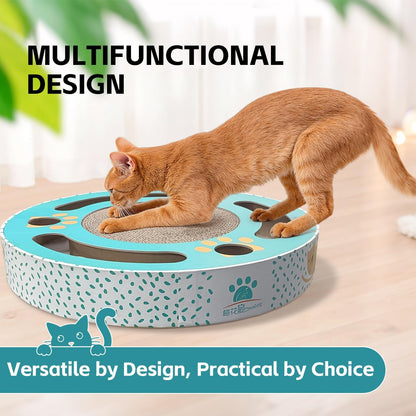 Round Cat Scratching Pad Modern Cats Scratcher Cardboard Interactive Toys for Indoor Cats with 2 Bell Balls and Kitten Tunnel3