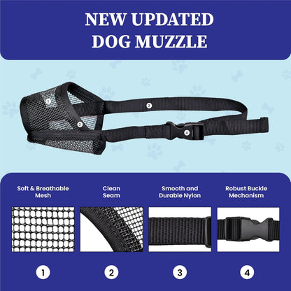 Dog Muzzle for Large Dogs - Air Mesh Muzzle for Large Sized Dog | Adjustable No Bark Dogs Muzzles for Scavenging Licking & Chewing | Prevent Biting | L 7.9'' - 9.4''4