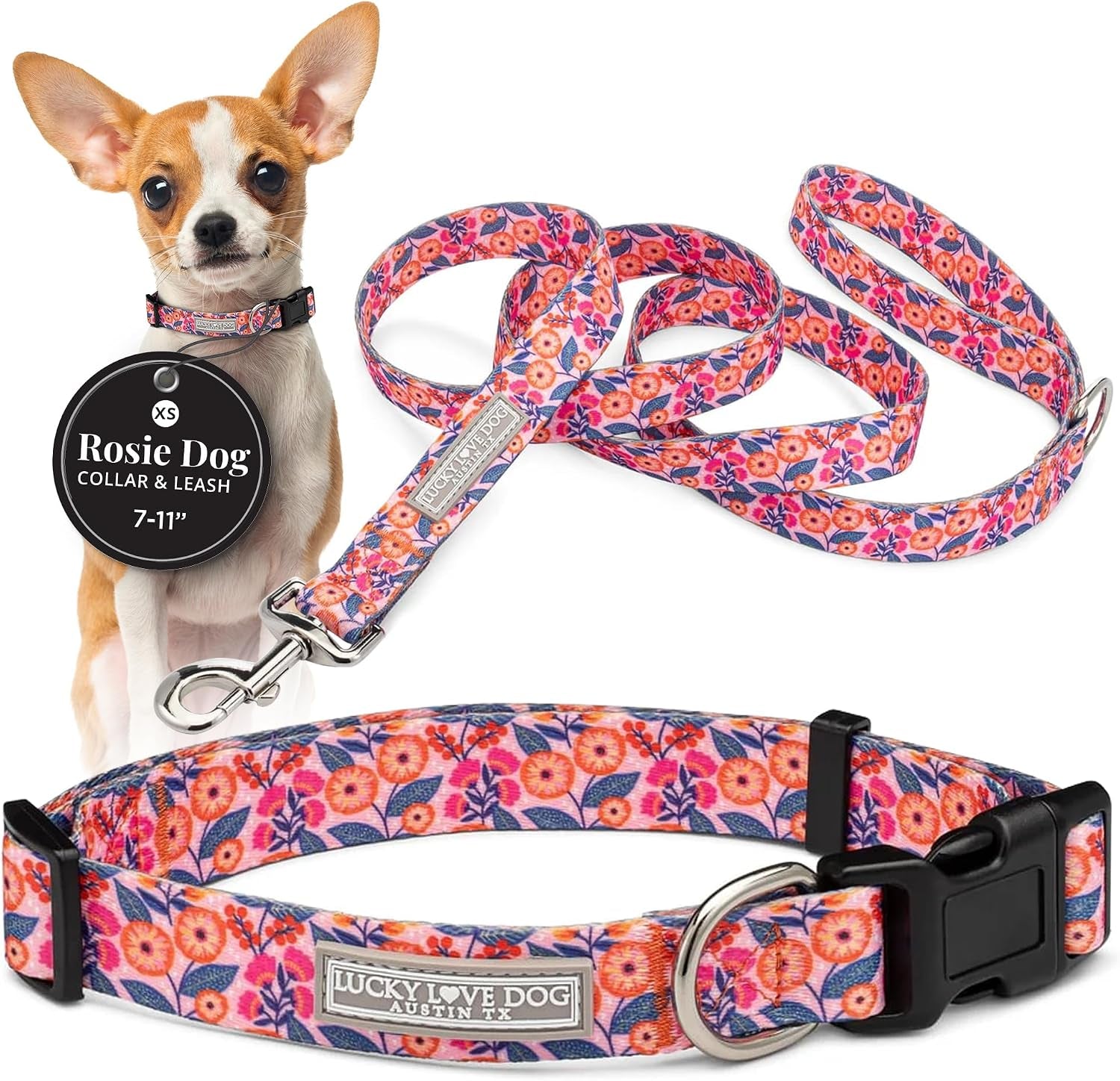 lucky-love-dog-easy-click-buckle-dog-collar-with-leash-set-combo-durable-comfortable-for-male-female-dogs-pet-collar-for-medium-dogs-secure-fit-blackbird-combo-medium